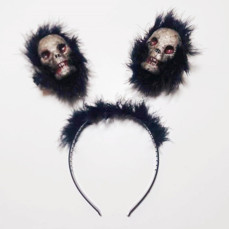 Băng Đô Hóa Trang Halloween Hình Đầu Lâu Lông Dài Kinh Dị