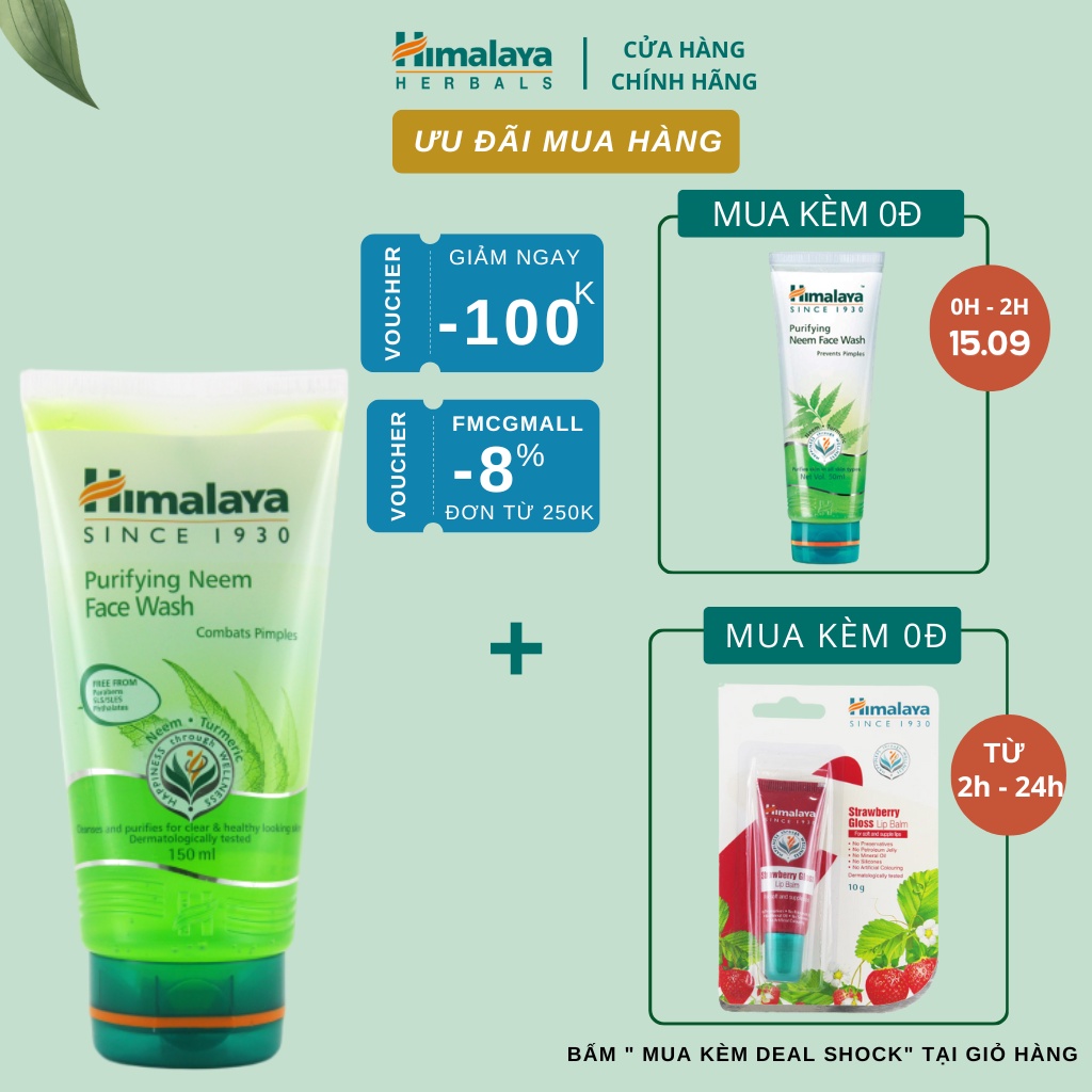 Sữa rửa mặt giảm mụn mờ thâm và sạch dầu thừa Himalaya Purifying Neem Face Wash 150ml