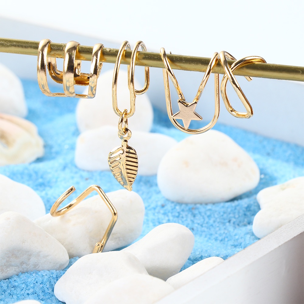 Set 5 khuyên kẹp vành tai không cần bấm lỗ phong cách thời trang cho nam nữ