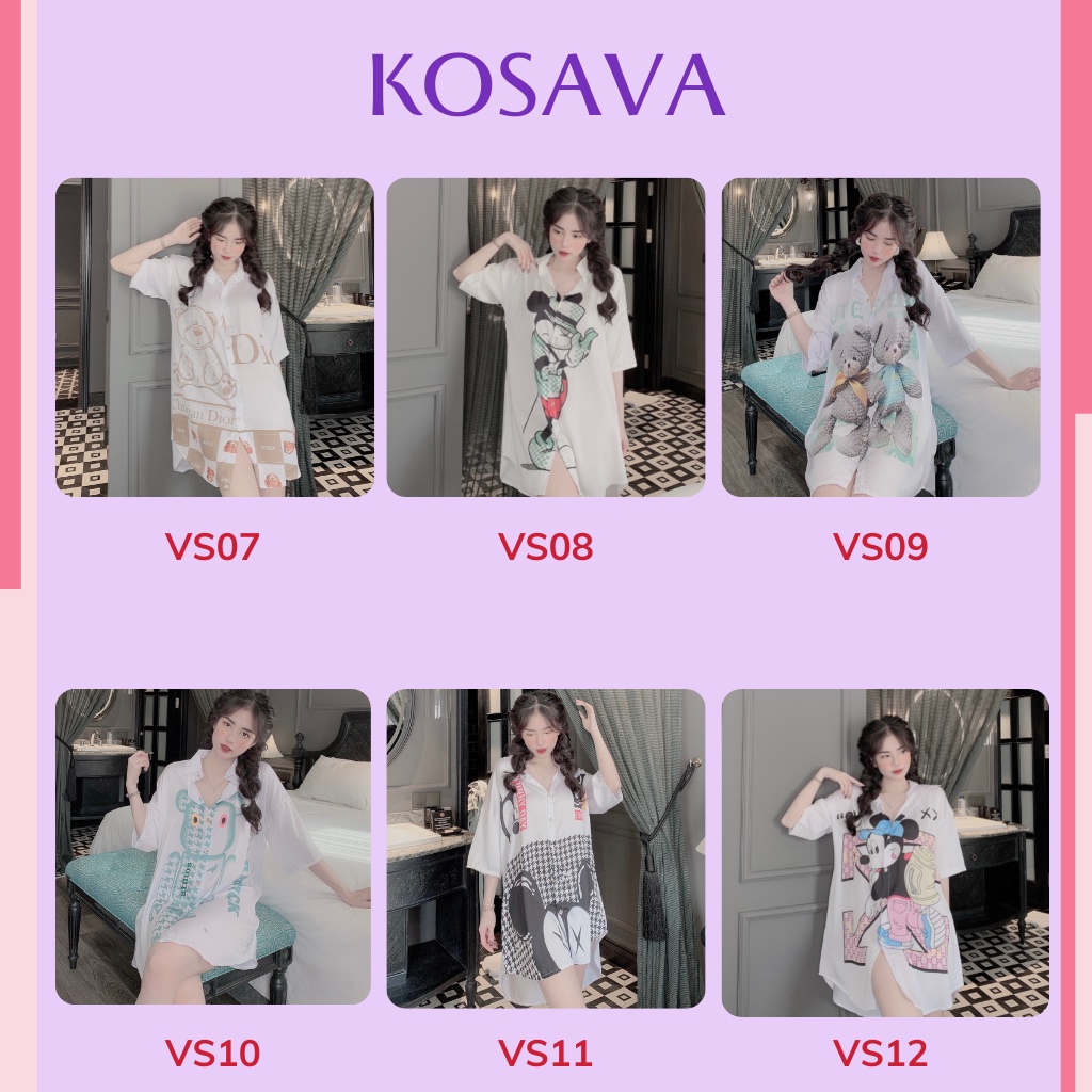 Đồ Ngủ Nữ váy ngủ lụa sơmi chất liệu satin thiết kế hình dễ thương KOSAVA
