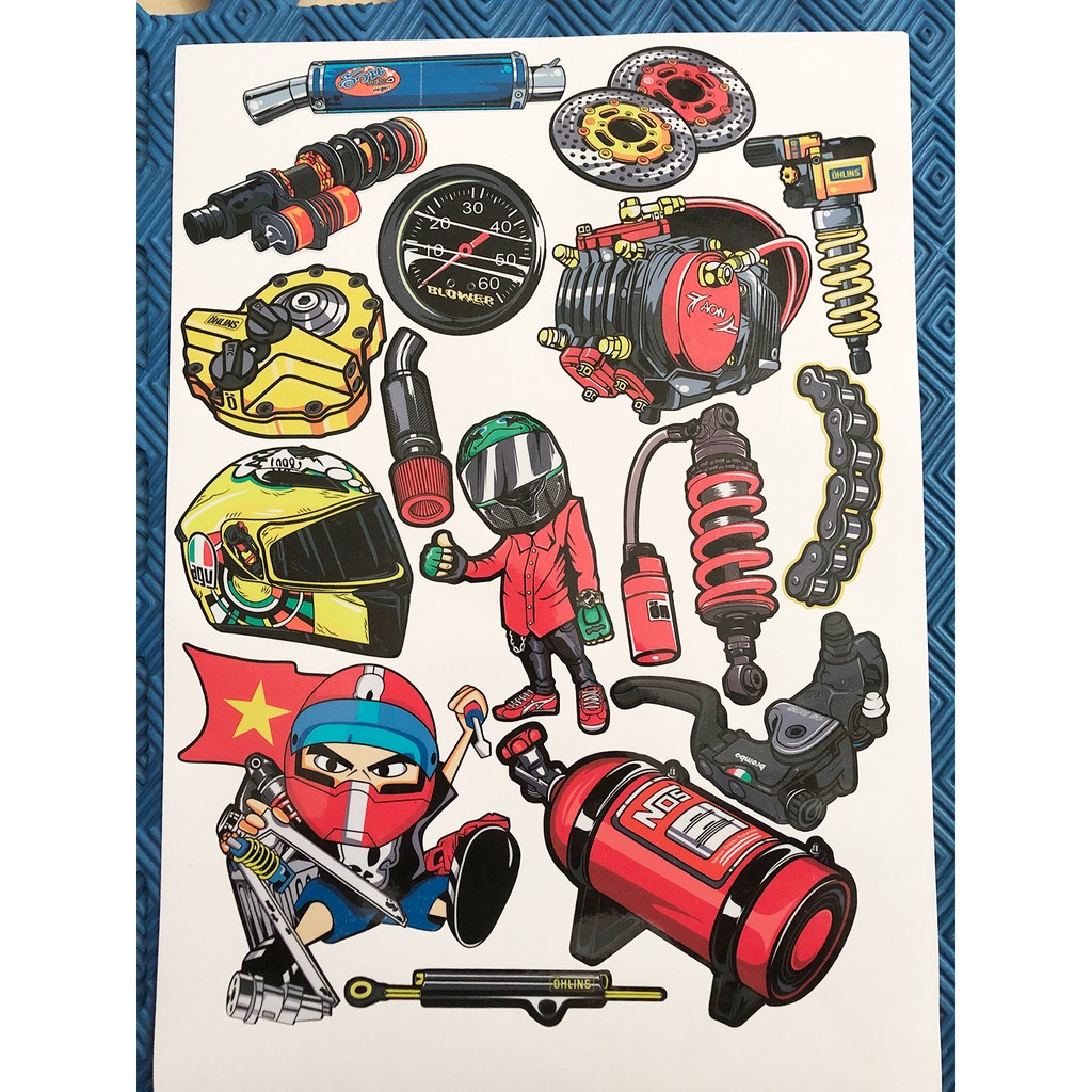 Bộ Tem Xe Máy Ohlins - Tem Biker Trang Trí Xe Máy Mũ Bảo Hiểm Laptop - Chống Thấm Nước Khổ A4