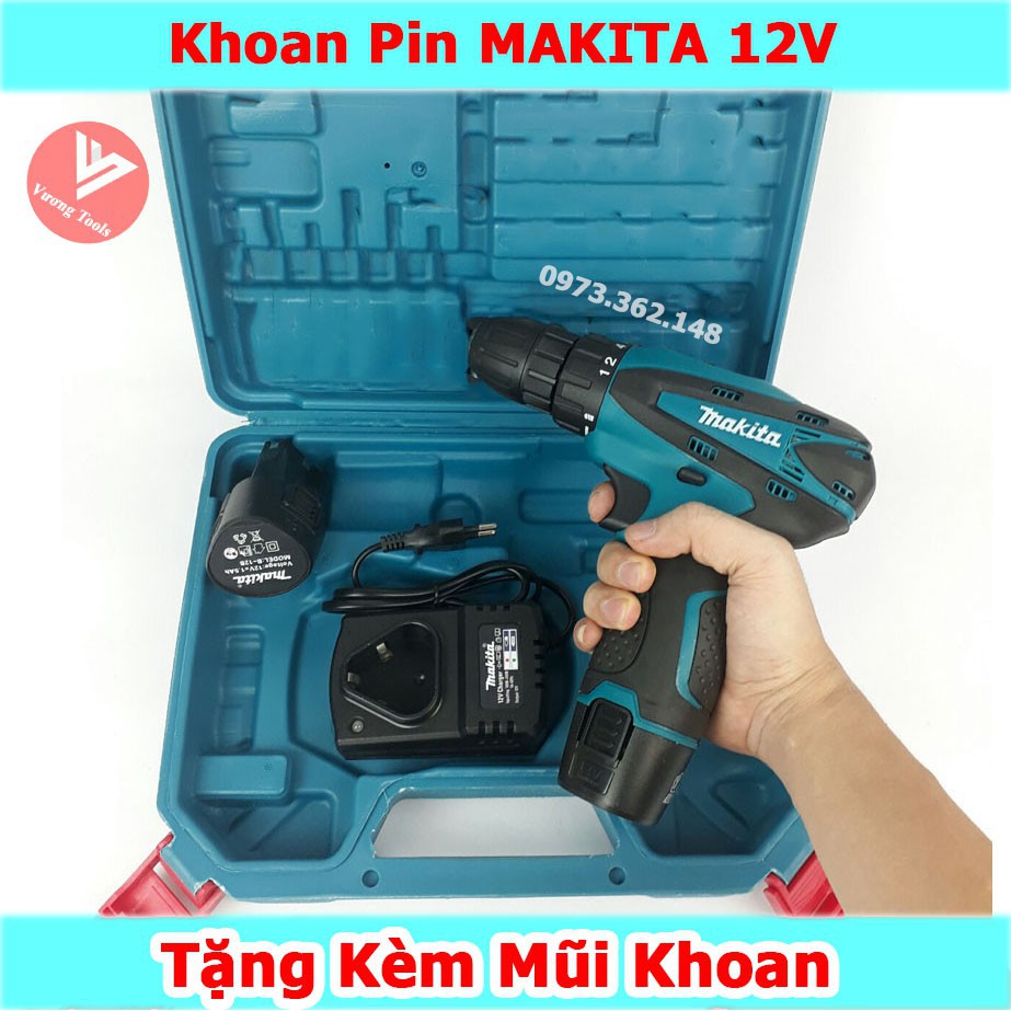 Máy khoan Makita 12V Khoan Pin Bắn Vít Tặng Kèm Mũi khoan