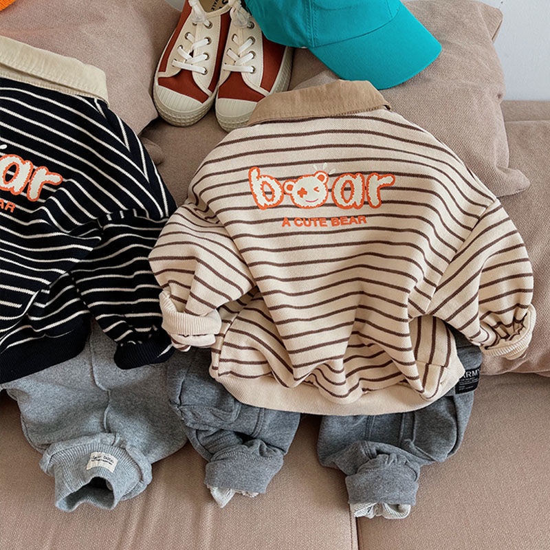 Áo polo Tay Dài Dáng Rộng Họa Tiết Kẻ Sọc Thời Trang Mới 2022 Dành Cho Bé Trai