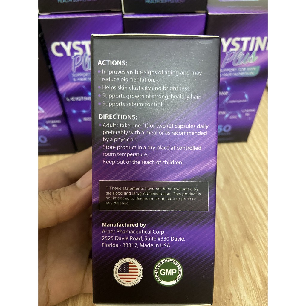 [ CHÍNH HÃNG] Cystine Plus-Viên uống giảm mụn, ngăn rụng tóc và giảm sắc tố Supplement Fact Cystine Plus