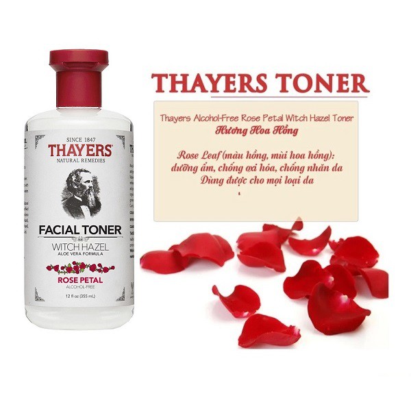 Nước hoa hồng Làm Sạch, Se Khít Lỗ Chân Lông Thayers Witch Hazel Toner Rose Petal 355ml - Hương hoa hồng 355ml