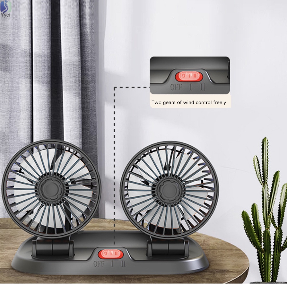 Quạt Làm Mát USB 2 Đầu Xoay 360 Độ 2 Tốc Độ Có Thể Tháo Rời 10W Chuyên Dùng Cho Xe Hơi