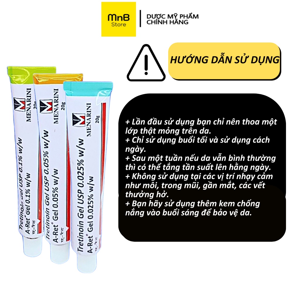 Tretinoin Gel USP Aret kem giảm mụn, mờ thâm nám, chống lão hóa 0.025%, 0.05%, 0.1% 20g