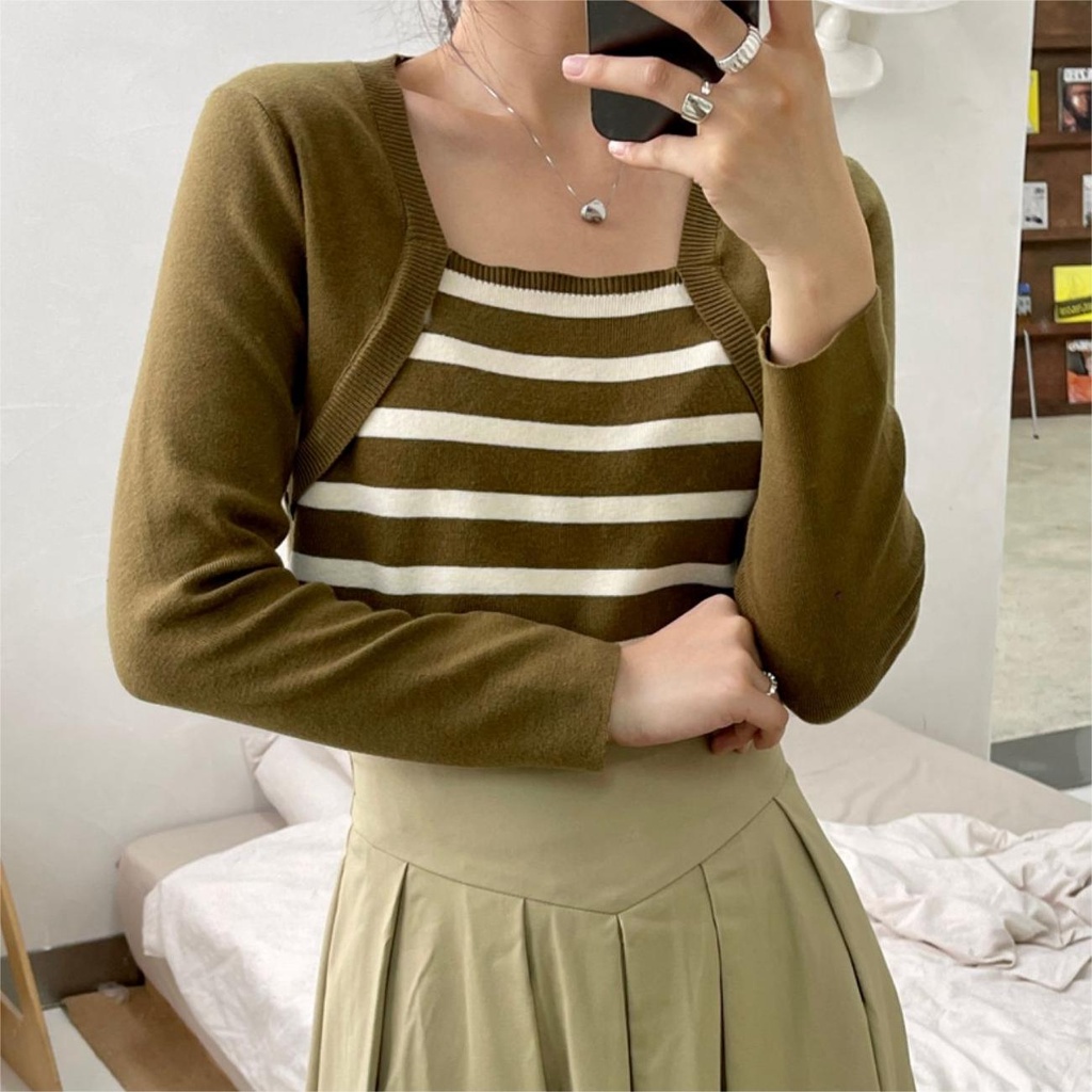Áo len ZHELIHANGFEI tay dài họa tiết sọc sang trọng thời trang