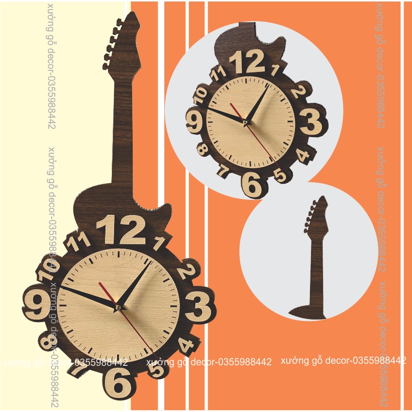 (Mới) Đồng Hồ Treo Tường, Đồng Hồ Treo Tường Trang Trí Nhà Cửa Decor Cây Đàn - Cello Wall Clock Cello Wall Clock