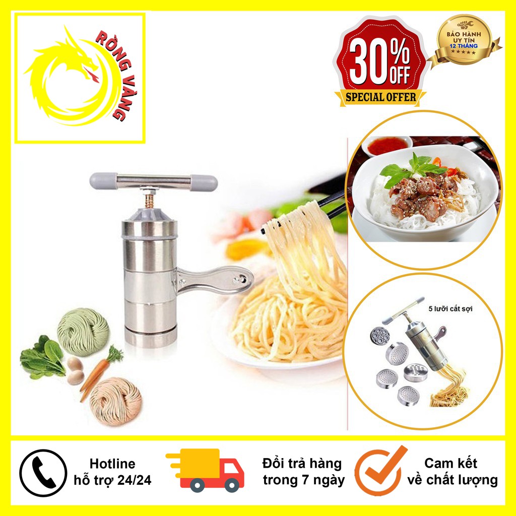 Máy Làm Bún, Mỳ Tươi Tại Nhà Bằng Inox, Tặng Kèm Bộ 5 Size Bún