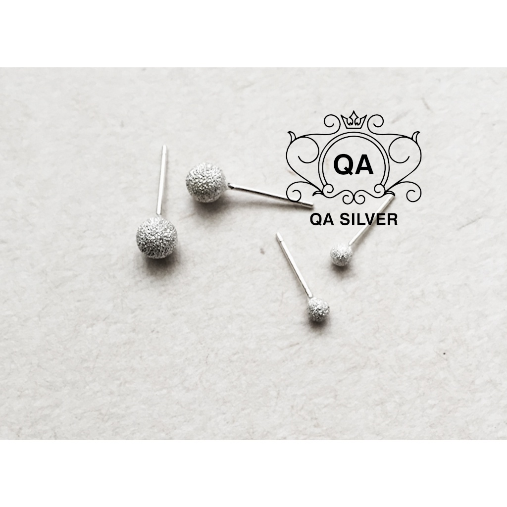 Bông tai bạc 925 nụ bi tròn cát nhám khuyên nam nữ tối giản S925 MINIMAL Silver Earrings QA SILVER EA210303