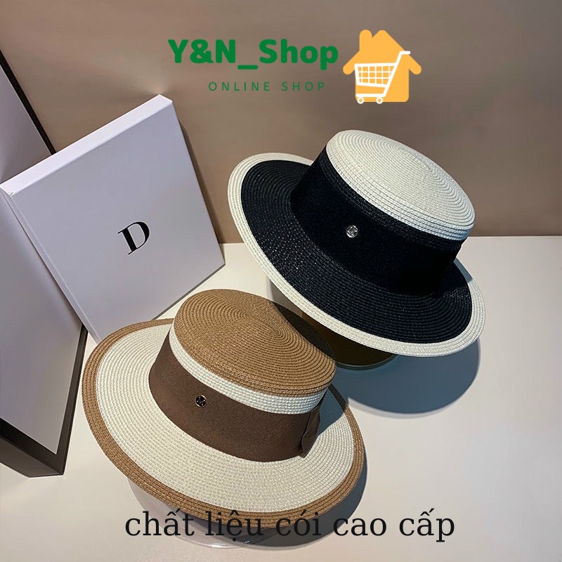 Mũ cói vành rộng đi biển,mũ cói đi biển họa tiết viền thắt nơ vuông chữ M,form chuẩn đẹp hot trend