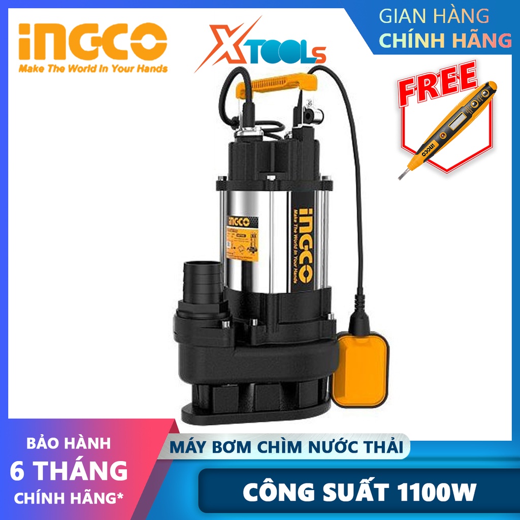 Máy bơm chìm nước thải INGCO SPDS11008 Máy bơm nước thải Điện áp 220-240V ~ 50Hz Công suất đầu vào 1100W (1.5HP) Cột áp