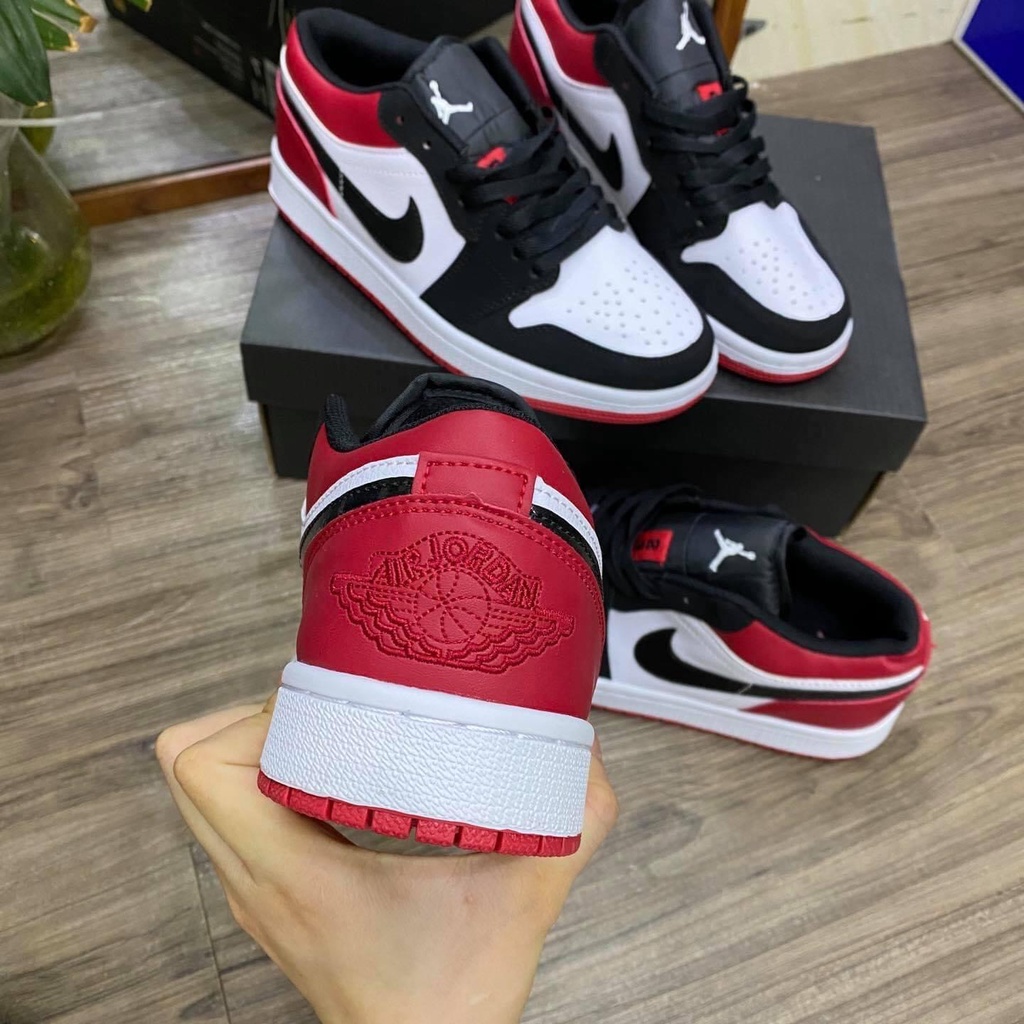 Giày sneaker Jordan 1 Low đen đỏ cực hot, Giày thể thao JD1 Low Bred Toe Nam Nữ