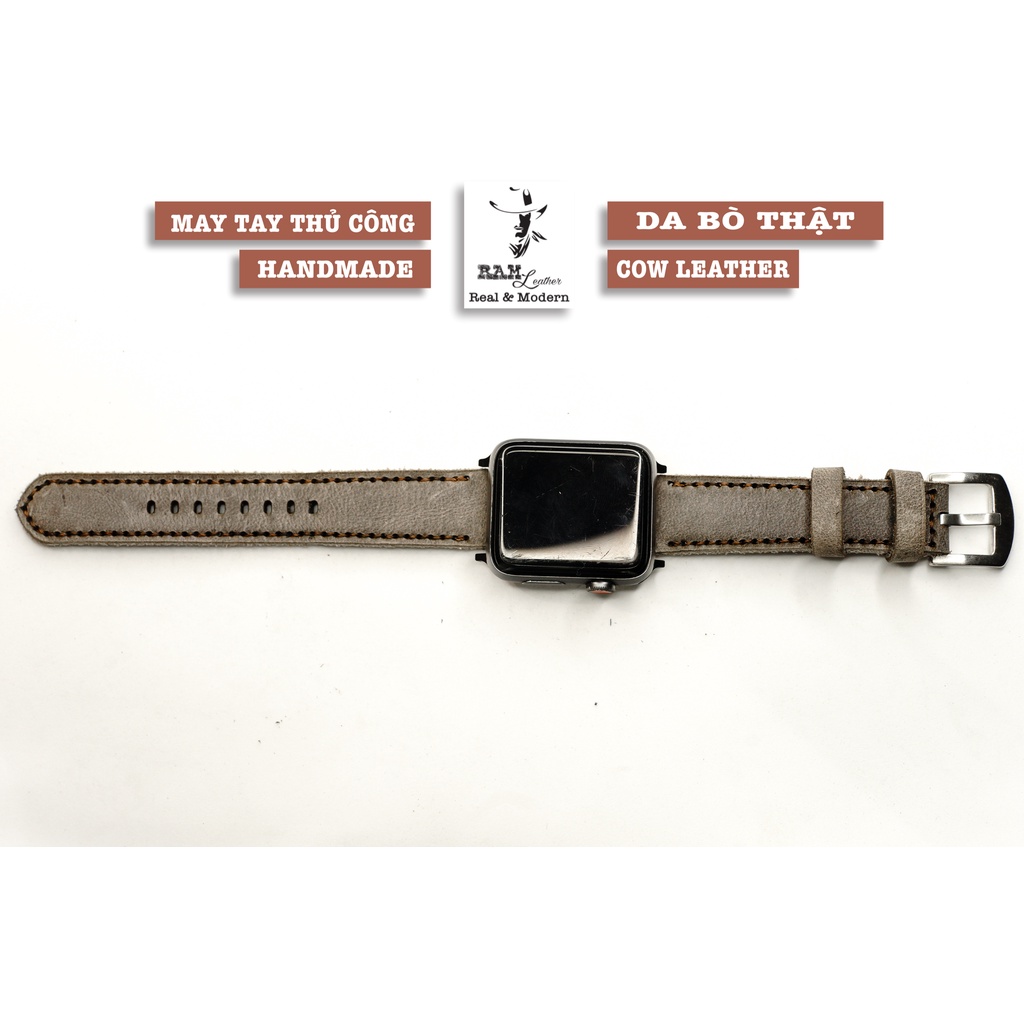 Dây apple watch da bò thật handmade bền chắc cực đẹp by RAM Leather - tặng khóa chốt và adapter