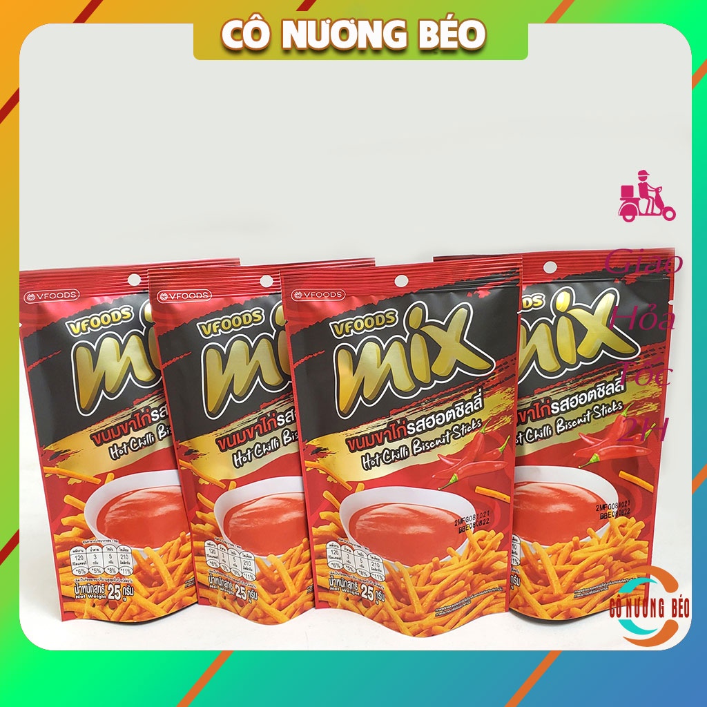 Snack tăm cay Mix bim bim que cay vfood vị ớt cay Thái Lan gói 25g - ăn vặt cô nương béo