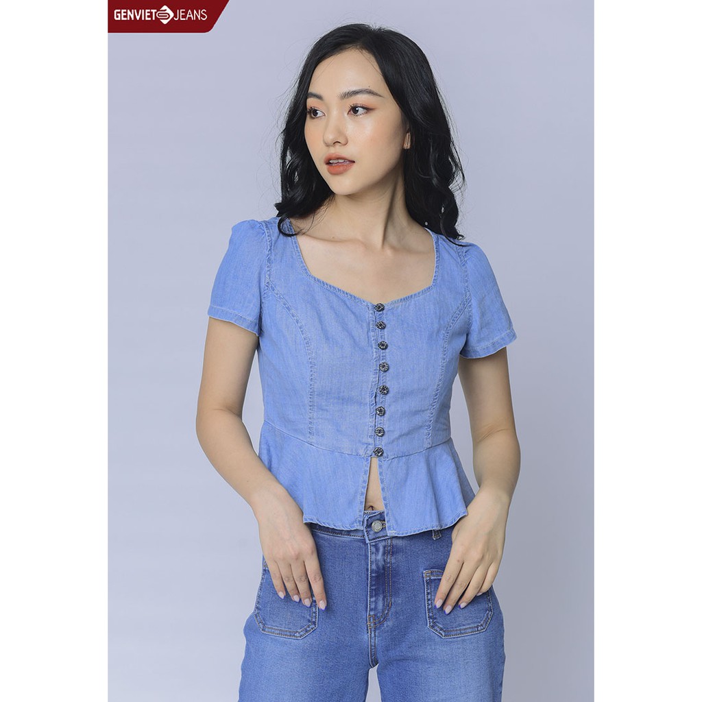 Áo Sơmi Cộc Tay Jeans Nữ TA329J1015 GENVIET