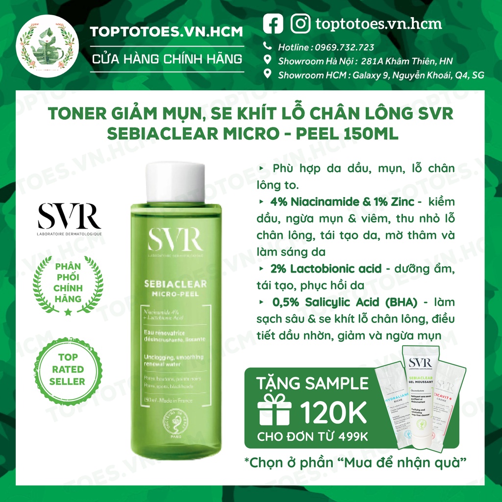 Toner giảm mụn, se khít lỗ chân lông SVR Sebiaclear Micro-peel 150ml  [NHẬP KHẨU CHÍNH HÃNG 100%]