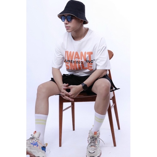 Áo thun in chữ form rộng &quot; I want smile&quot; Nô Storr