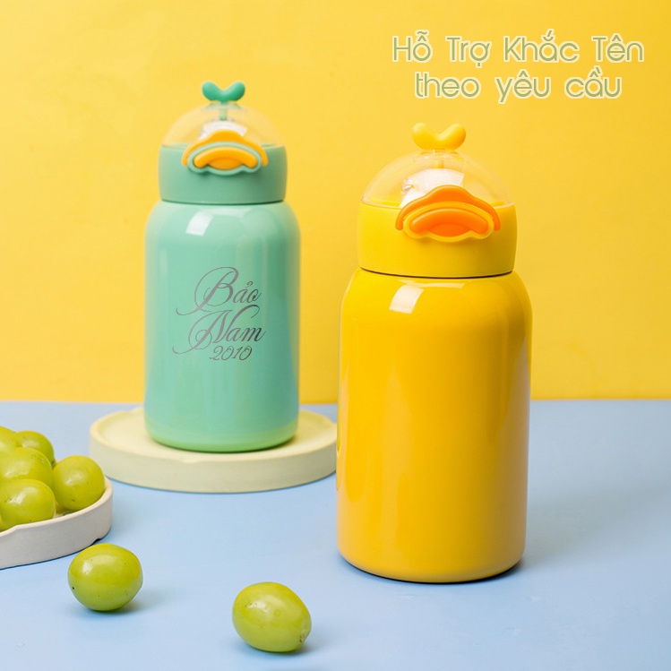 Bình giữ nhiệt 400ml Good Duck tặng Sticker bình đựng nước inox 316 có ống hút tiện lợi Fan House khắc tên theo yêu cầu