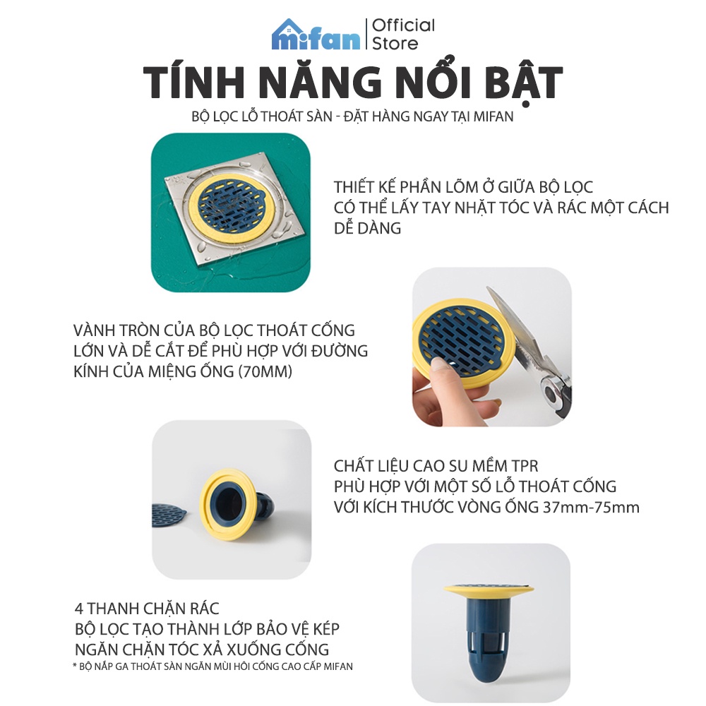 Bộ Nắp Ga Thoát Sàn Ngăn Mùi Hôi Cống Cao Cấp MIFAN Model 2023 - Chặn côn trùng lỗ thoát nước