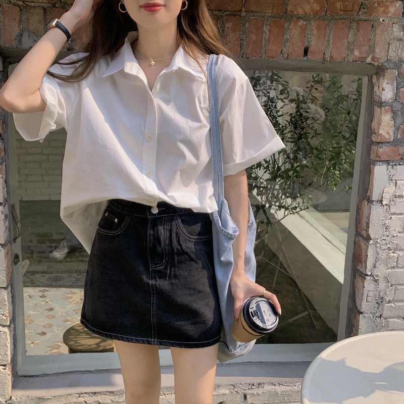 Áo sơ mi nữ cộc tay form rộng trơn ulzzang đủ màu sắc chất dày dặn kèm ảnh thật order