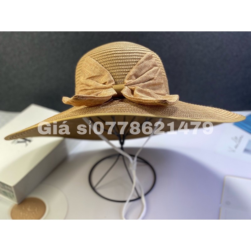 Mũ bo cói vàh đại nơ đi biển thời trang nữ