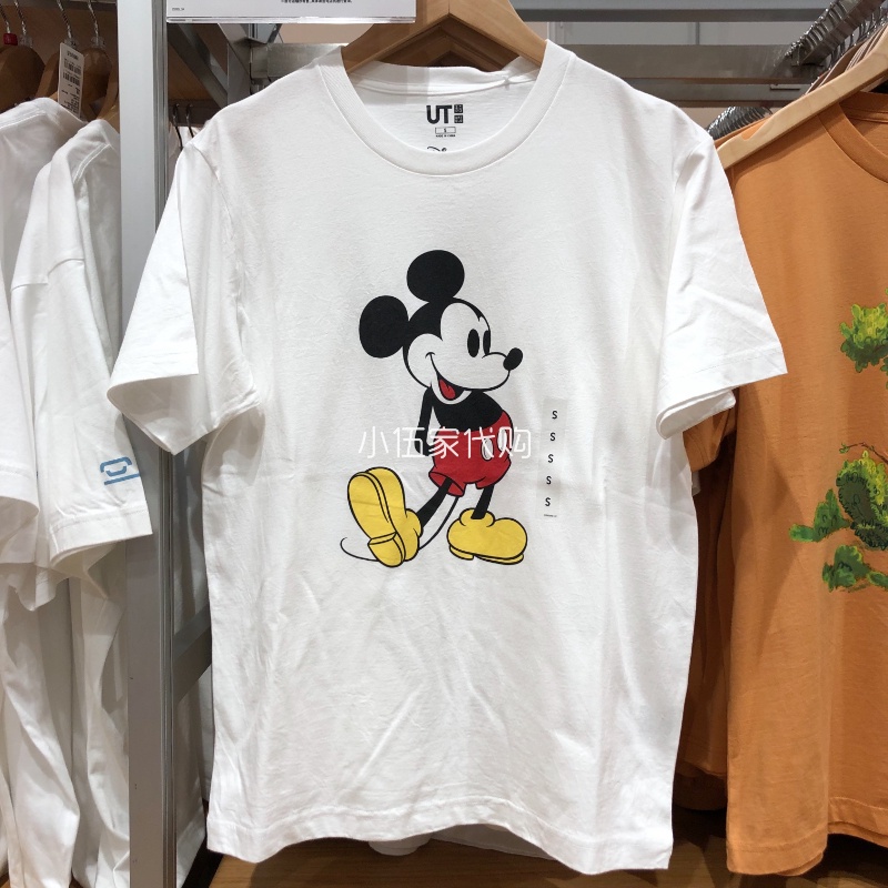 DISNEY Uniqlo Áo Thun Ngắn Tay In Hình Chuột Mickey Thời Trang Cho Cặp Đôi