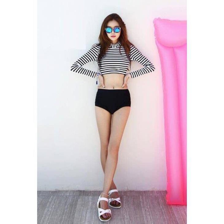 Đồ bơi Bikini hai mảnh kẻ ngang sọc đen trắng kín đáo mặc đi biển đi bơi ( Hàng loại 1)( Có sẵn tại Hà Nội)  ྇