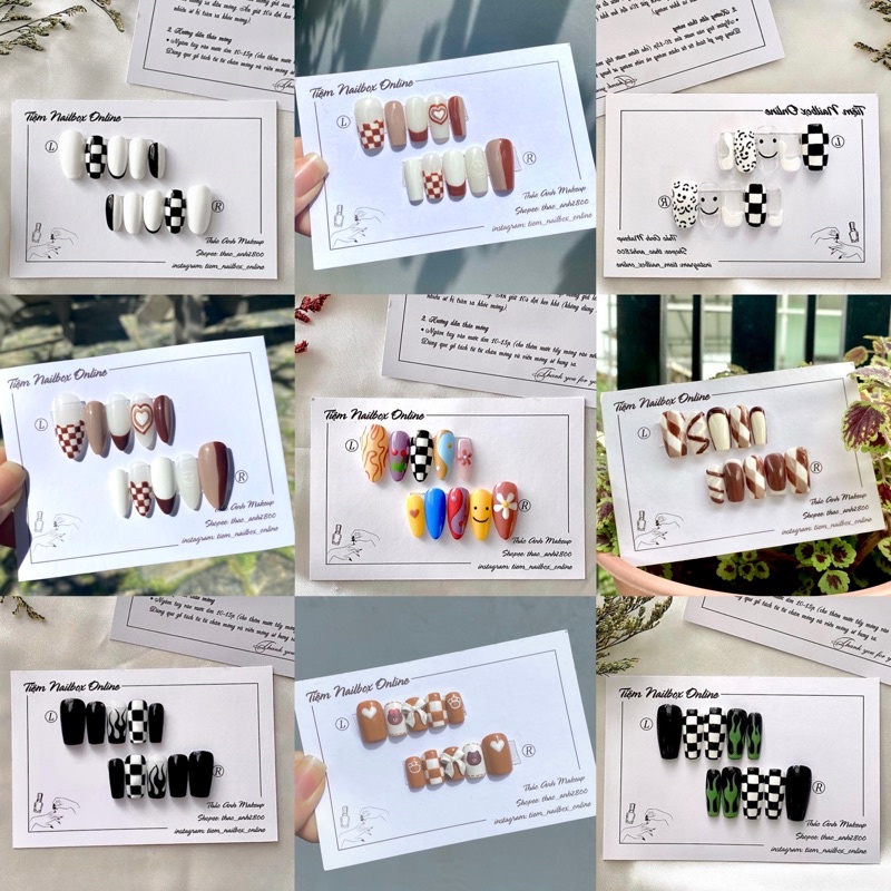 Nailbox,  móng úp thiết kế mẫu caro - tiệm nailbox online