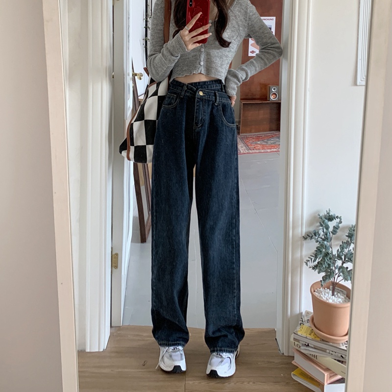 SUXI Quần Jean Dài Lưng Cao Ống Rộng Màu Sắc Đơn Giản Thời Trang Xuân Hè Cá Tính Cho Nữ