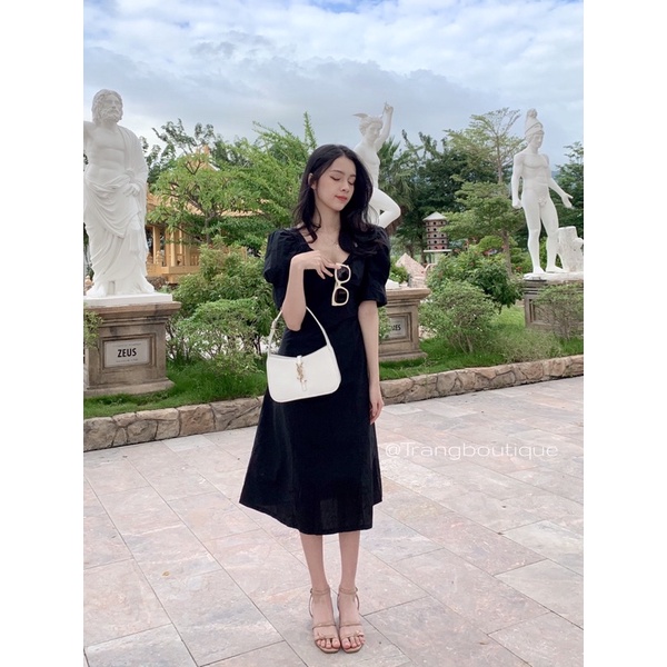 ĐẦM ĐEN CỔ CHÉO TAY PHỒNG | BigBuy360 - bigbuy360.vn