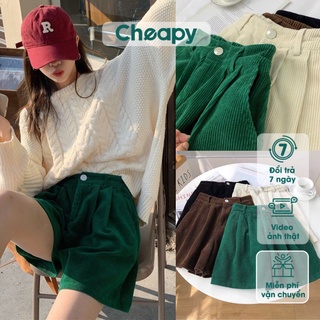 Quần short đùi nữ, quần đùi nhung tăm nữ cap chun cao ống rộng cài cúc freesize phom to basic hàn quốc Cheapy C1029