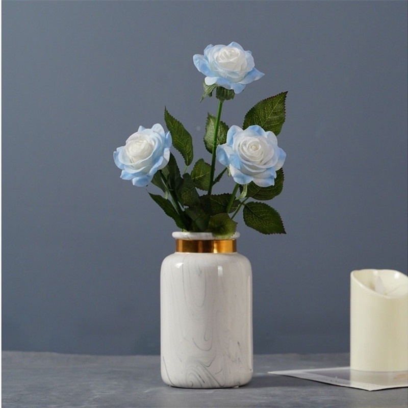 1 Một Hoa Hồng Giả Màu Xanh Dương Băng Lụa Trang Trí Nội Thất Đa Ứng Dụng