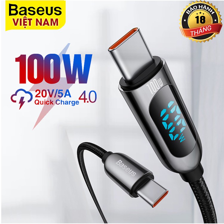 Bộ Sạc Baseus PD 100W USB Loại C Màn Hình LED Hiển Thị Sạc Nhanh Cho Huawei Samsung Xiaomi 11 Cho Máy Tính Xách Tay