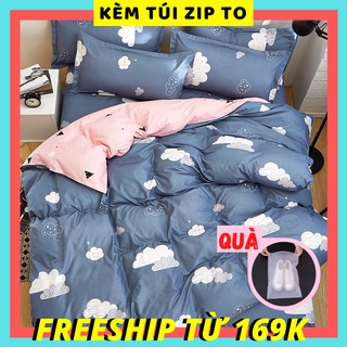 [Kèm DEAL 0đ] Bộ Ga Giường Vỏ Gối Vỏ Chăn Poly Cotton Xanh Dương Biển Xám 1m2/ 1m5/ 1m8/ 2m