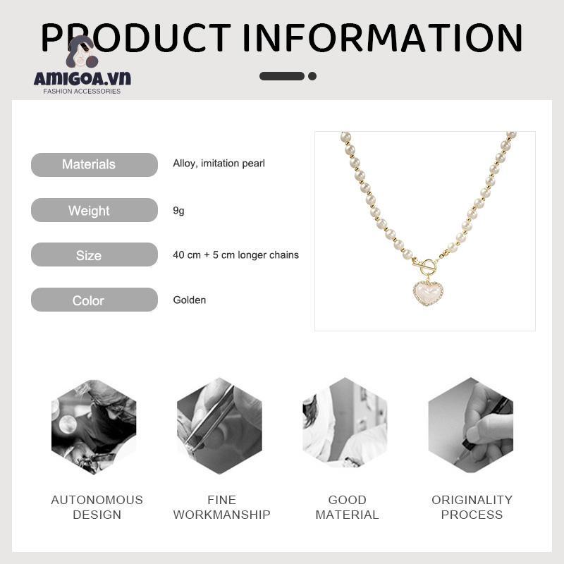 ✨✨Vòng cổ Mặt Trái Tim Đính Ngọc Trai Thời Trang Cho Nữ