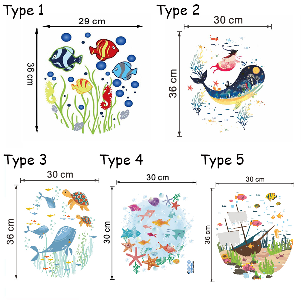 Miếng Dán Trang Trí Nhà Tắm / Nhà Vệ Sinh Bằng Vinyl Họa Tiết Thế Giới Biển Hoạt Hình 3d Chống Nước