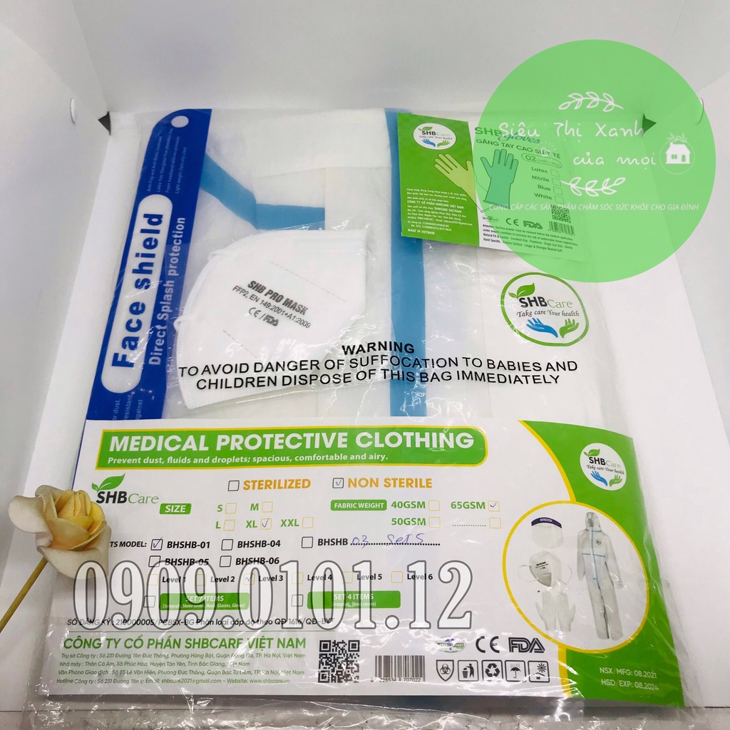 Đồ bảo hộ cao cấp level 3 7 món SHB pro mask, Bảo hộ chống dịch cấp độ 3 đạt chứng nhận bộ y tế