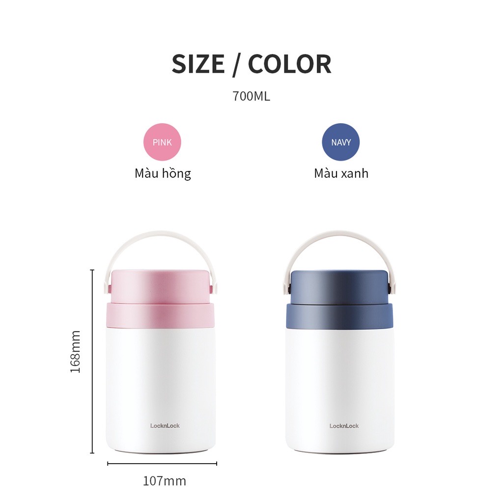 Bộ Hộp Cơm Giữ Nhiệt Kèm Muỗng Lock&Lock Handle Food Jar LHC8042 700ml - Hàng Chính Hãng