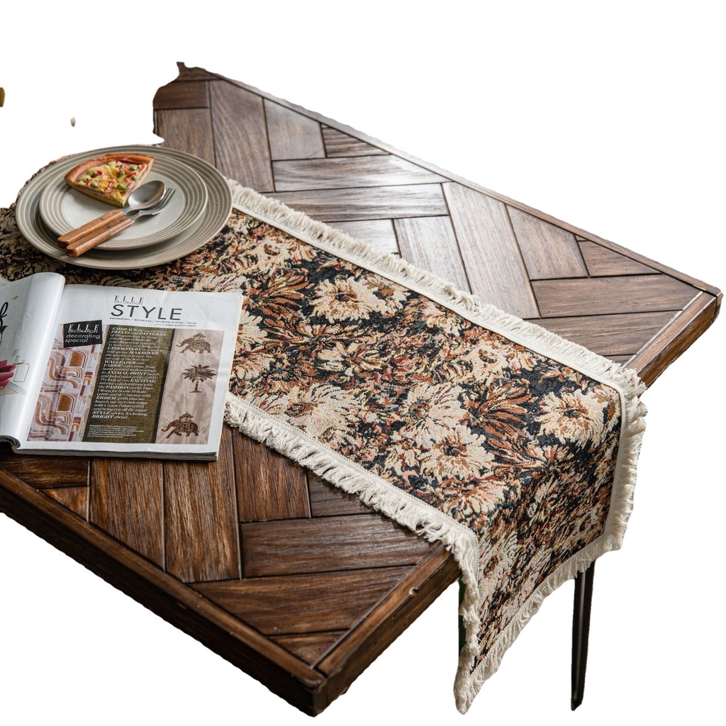 Khuyến Mãi 🔴 Giảm Giá Flash Khăn Trải Bàn Jacquard Hoa Hướng Dương Phối Tua Rua Kiểu Mỹ Trang Trí Lối Đi HUGME
