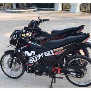 Tem satria tem rời bản ba lớp màu trắng đen dán cho xe sattia