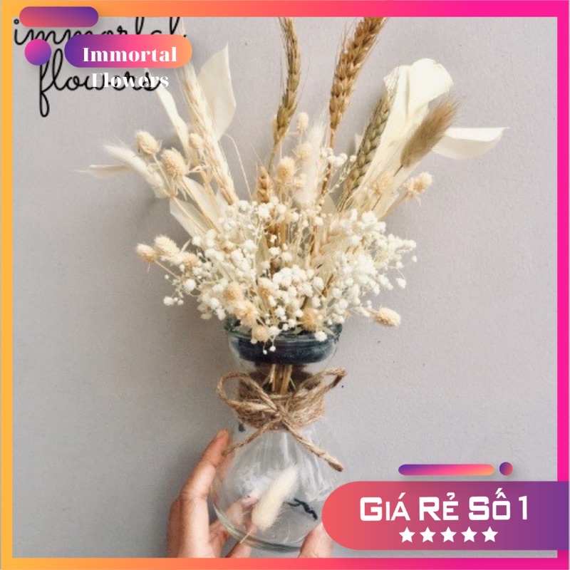 LỌ HOA ĐỂ BÀN TONE NÂU TỰ NHIÊN- Hoa khô phối sẵn dùng trang trí bàn làm việc, decor phòng, chụp ảnh đẹp