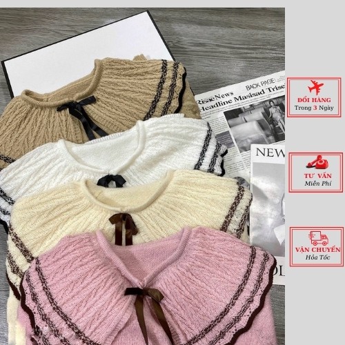 Áo len lông thỏ nữ công sở cổ nơ bèo viền ulzzang Hàn Quốc phong cách tiểu thư bánh bèo