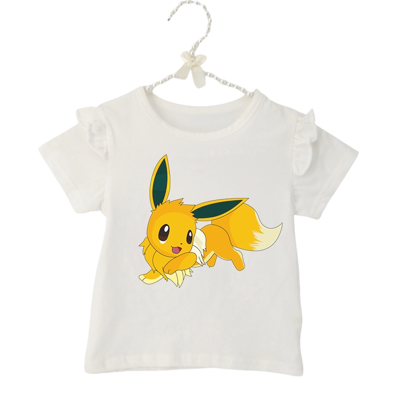 Áo Thun Tay Ngắn Chất Liệu 100% Cotton Thoáng Khí In Hoạ Tiết Pikachu Dễ Thương Xinh Xắn Dành Cho Bé Gái