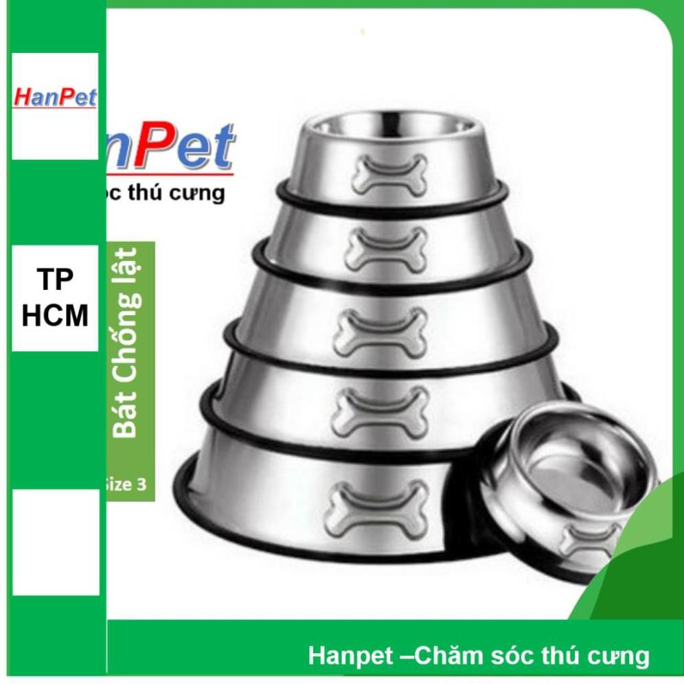 Hanpet.GV- Bát / chén ăn inox KHÔNG GỈ- chống lật size 3 dành cho chó 7 đến 20kg (đường kính 22cm)- 353c