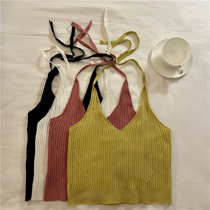 Áo kiểu SUXI cổ yếm dệt kim màu trơn thời trang dành cho nữ