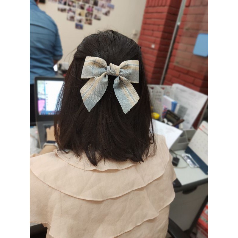 B415 Kẹp tóc nơ kẻ xinh xắn dành cho bạn gái