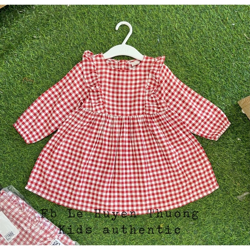váy kẻ đỏ dài tay HM authentic