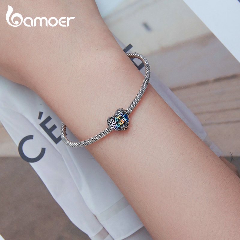 BAMOER Hạt Charm Hình Trái Tim bạc 925 Dùng Làm Vòng Tay / Vòng cổ Diy